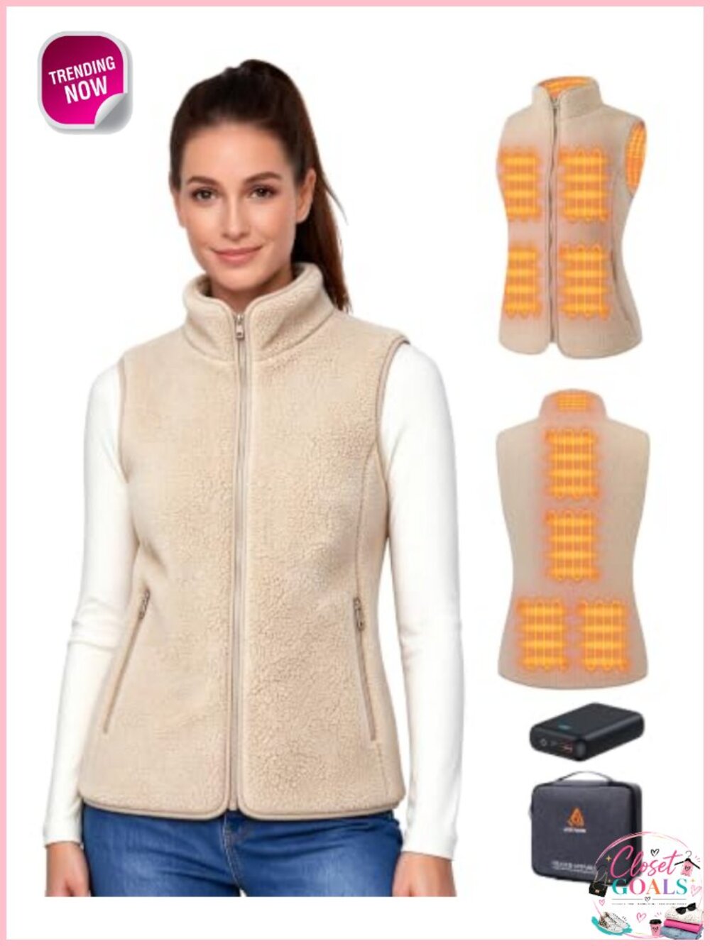 Sherpa Fleece Heated Vest Women 16000mAh Battery 9-Zone